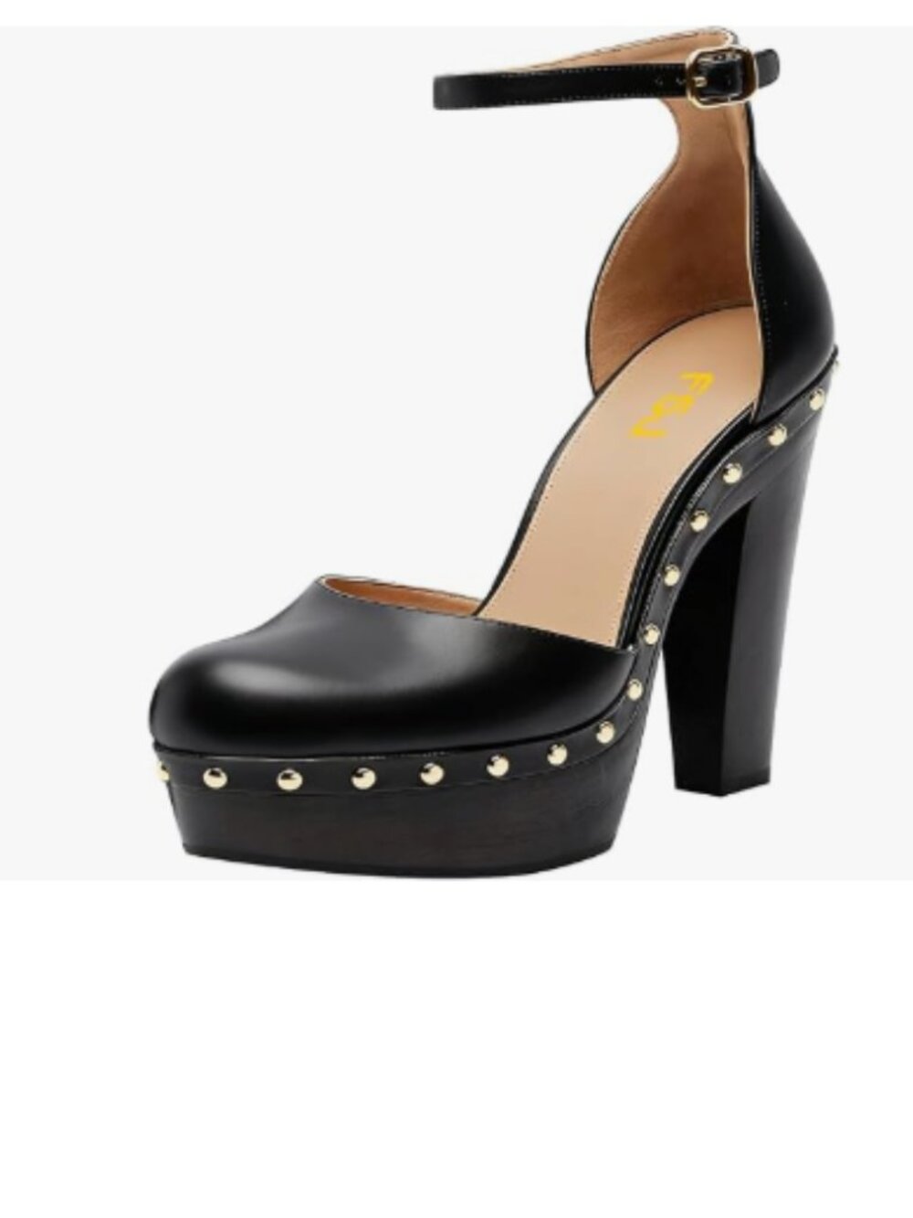 FSJ Black Retro Round Closed Toe Sandals Studded Rivet Platform Ankle Strap Shoe